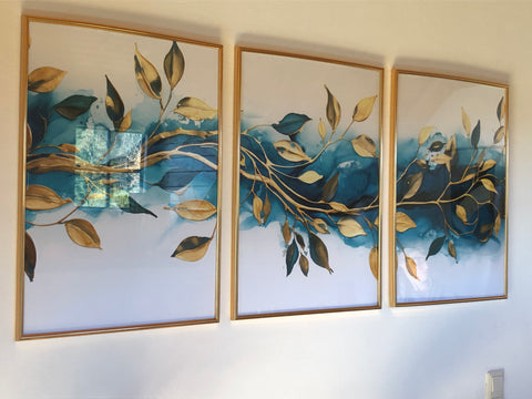 Petrol and Gold Wall Art Set of 3 Prints