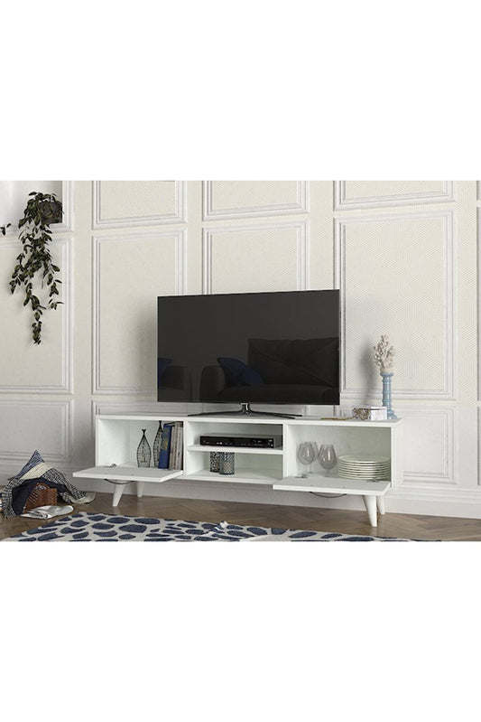 Mueble TV moderno blanco y madera 140x40x56cm