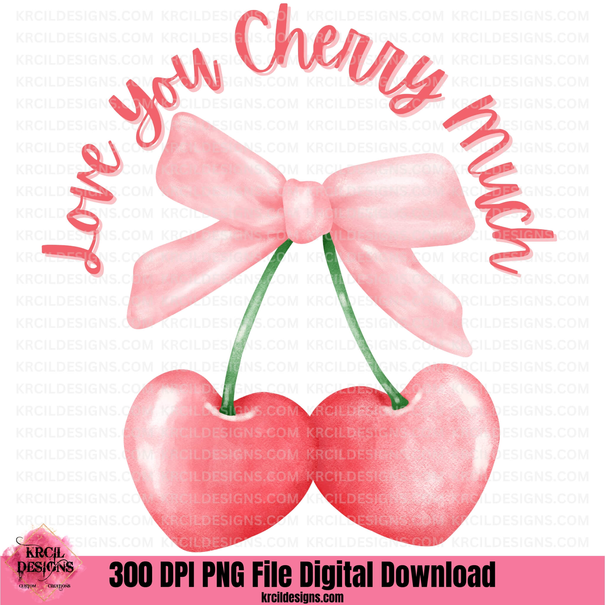 Love You Cherry Much Coquette Bow with Cherries PNG File Digital Download