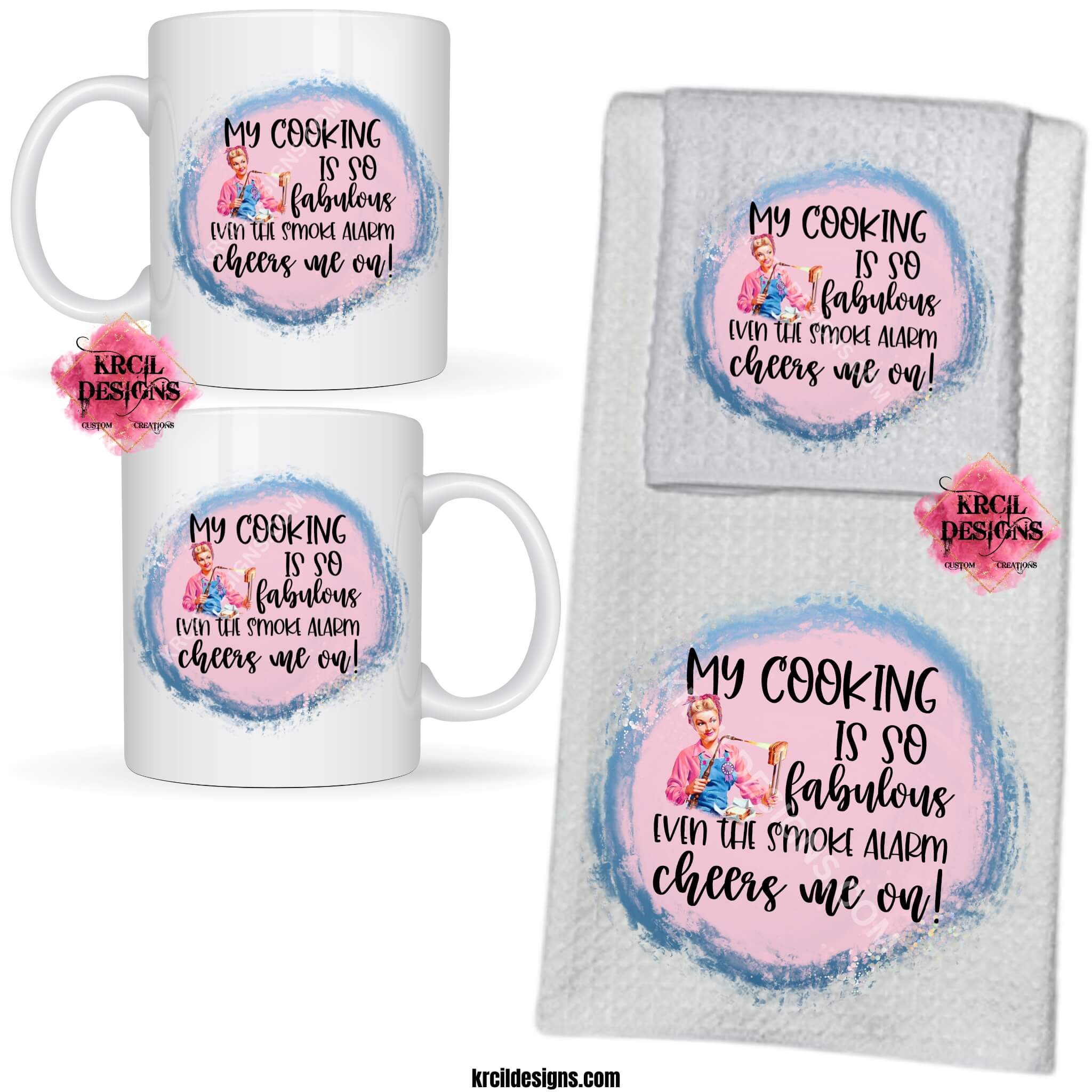 Cooking Fabulous Smoke Alarm Cheers Retro Housewives Kitchen Towels & Funny Coffee Mugs