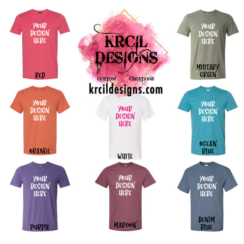 Unisex T-Shirts Color Chart | Design Your Own T-Shirt with Krcil Designs! | Custom T-Shirts, picture tees, photo t-shirts, sarcastic funny tees, special occasion t-shirts, birthday t-shirts, bride-to-be bride tribe t-shirts. Brand your business with our business logo t-shirts they make great business promotional products. Our unisex t-shirts are soft, cozy, cotton/poly blend, we offer a wide selection of colors and styles. Give the ultimate gift, add a cup, accessorize with a tote bag! KrcilDesigns.com