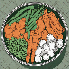 carrots, green beans, peas, sweet potatoes
