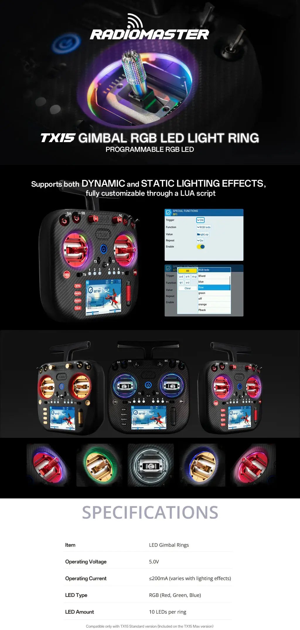RadioMaster TX15 LED Gimbal Light Mod Set