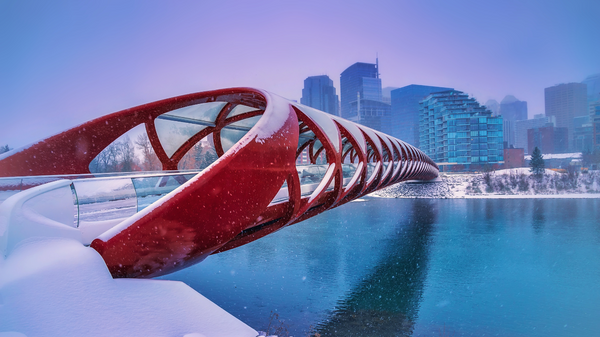 Calgary peace bridge during the winter