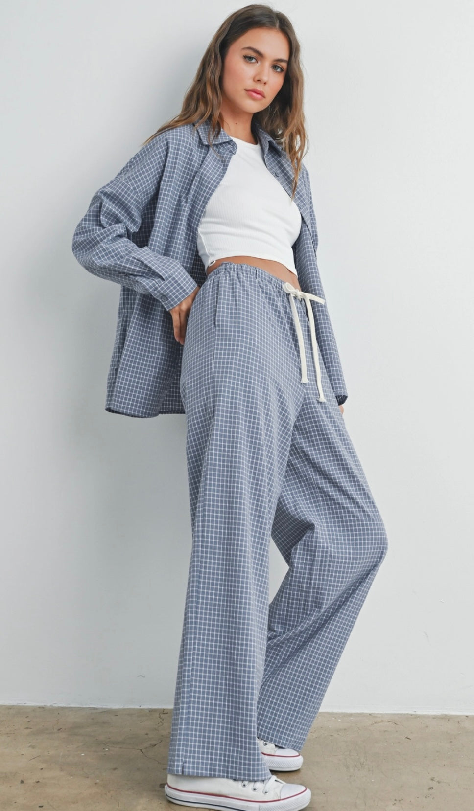 High Waisted Drawstring Checkered Pants