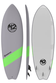 N2 6' lime green soft top surfboard fish 