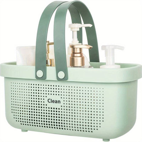 green cleaning caddy with pump bottles