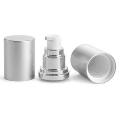 Silver airless pump top for cosmetic bottle