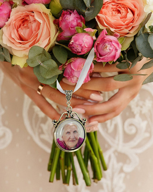 Ailin Custom Wedding Bouquet Charms Personalized Memorial Dad Grandma Engraved Photo Charms for Bridal