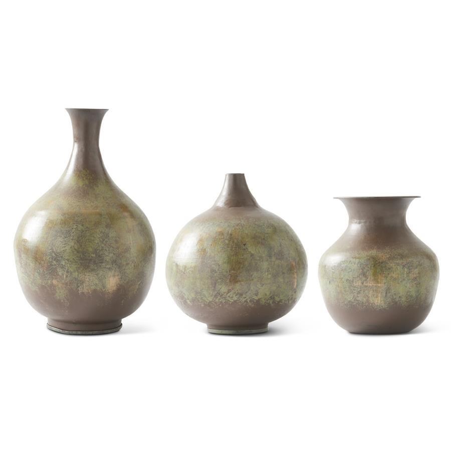 Shell Design Shop Set of 3 Brown & Green Metal Vases