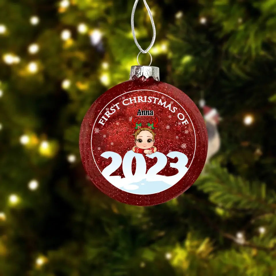 First Christmas Of Baby - Personalized Glitter Ornament - Christmas Gift For Family