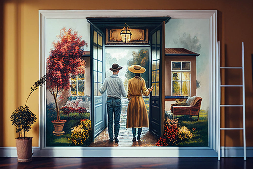 Wall painting repicting a youg couple
