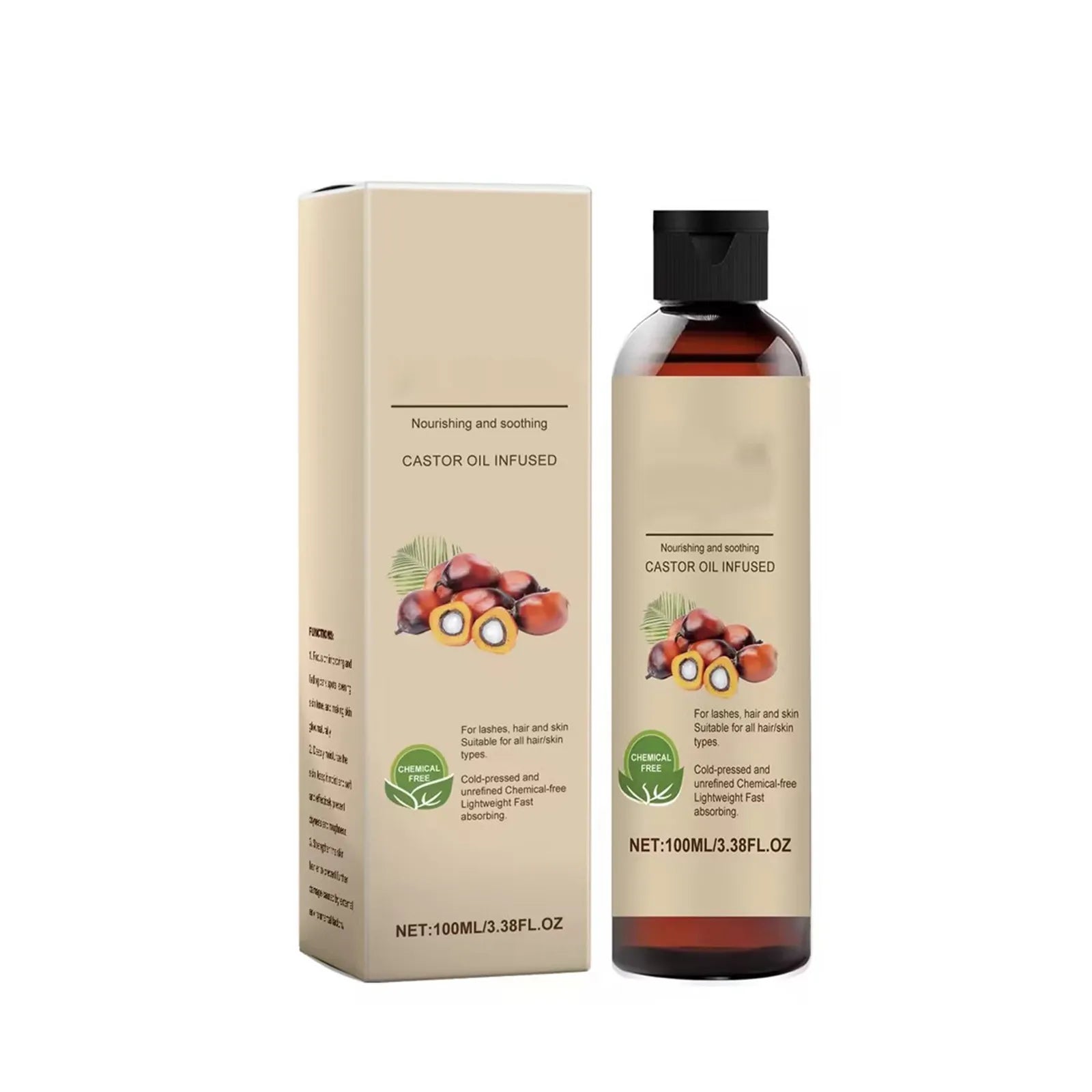 Batana Castor Oil Hair Eyelash Eyebrow Growth Skin Care Oil,100ML