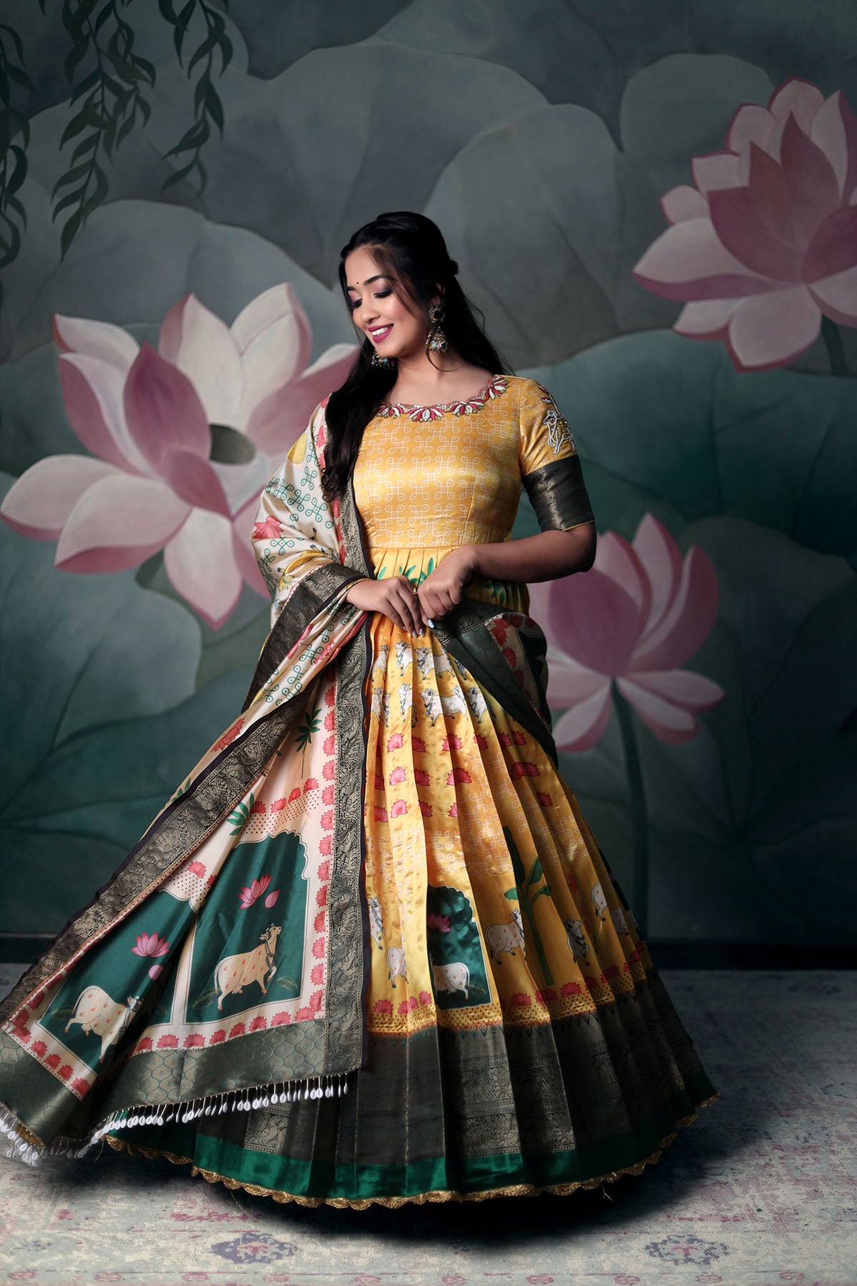 Lime Yellow Banarasi Anarkali Dress - Absolutely Desi