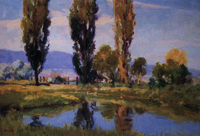 Gregory Hull, Poplar Reflection, 1997, oil, 18 x 24