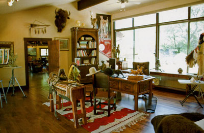 Coleman's office within his studio, which is filled with Western memorabilia and artwork.