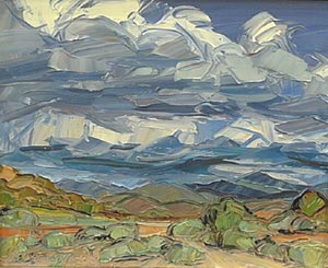 Louisa McElwain, Chamisas & Clouds, Oil on Canvas, 16