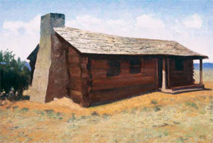 Gary Ernest Smith, Pioneer Log Home, oil on linen, 20" x 30"