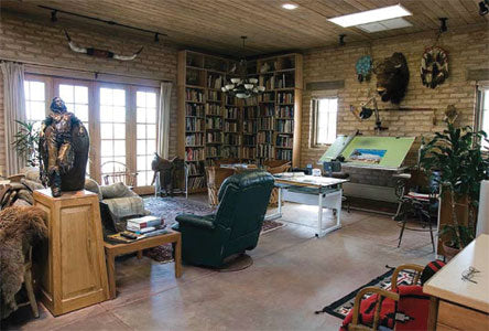 Deborah Copenhaver-Fellows' studio she shares with her husband. In the background is her father's saddle.