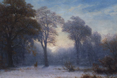 Albert Bierstadt (1830-1902) Winter Dawn, c. 1890, Oil on Paper Mounted on Linen, 13.5" x 19.25"  Courtesy JKM Collection, National Museum of Art