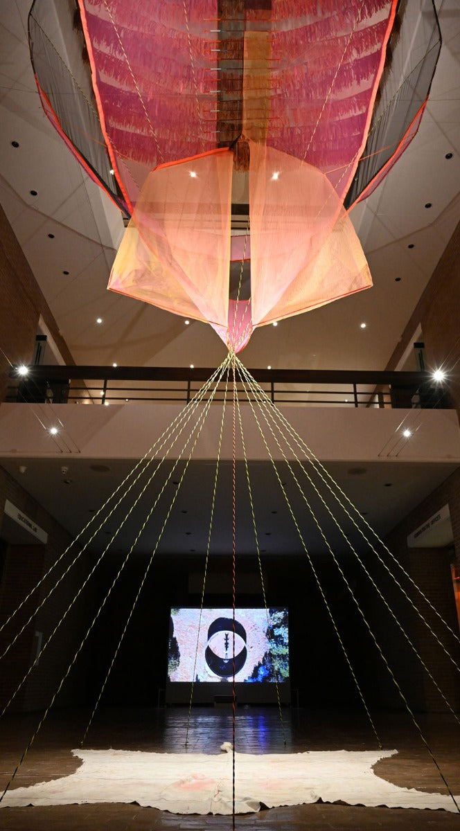 Cannupa Hanska Luger, Uŋziwoslal wašičuta (2021-2022), installation view at Amarillo Museum of Art