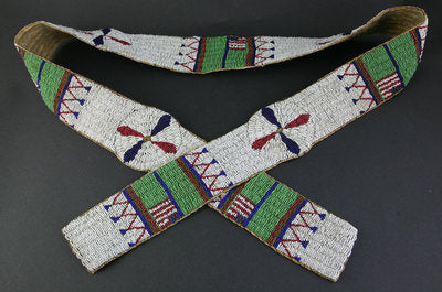 Sioux Beaded Blanket Strip with American Flag Design, circa 1890, 63" x 3.25" 