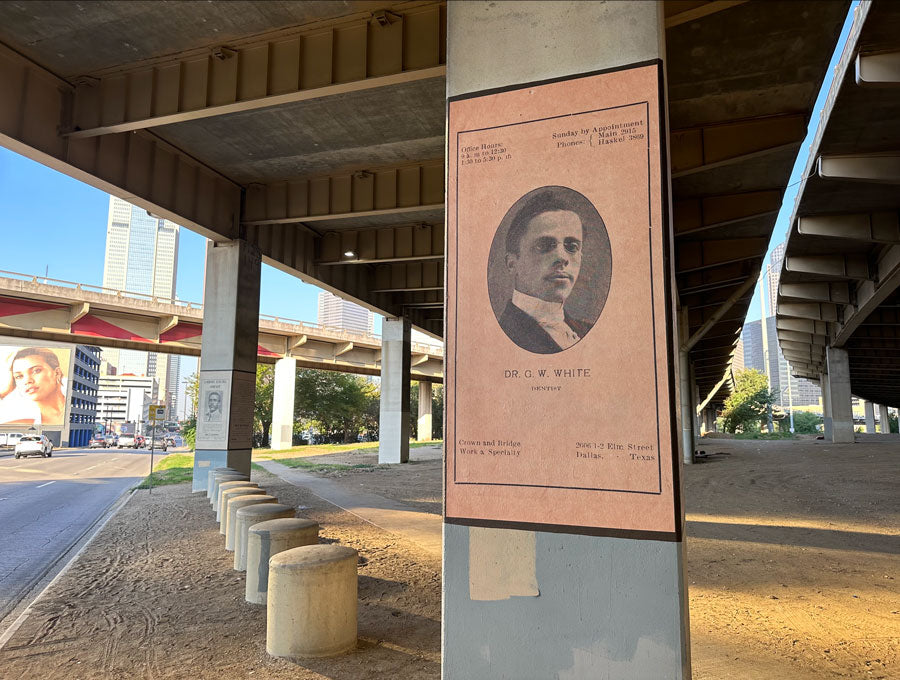 'Invisible Deep Ellum' poster recreation of historic Black business advertisement. Photo by Alan Govenar