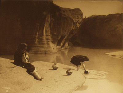 Edward S. Curtis (1868-1952) At the Old Well of Acoma, Orotone, c. 1904, 10.5" x 13.5"