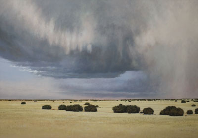 Jeff Aeling, Hail Storm East of Cerrillos, New Mexico, Oil on Board, 34