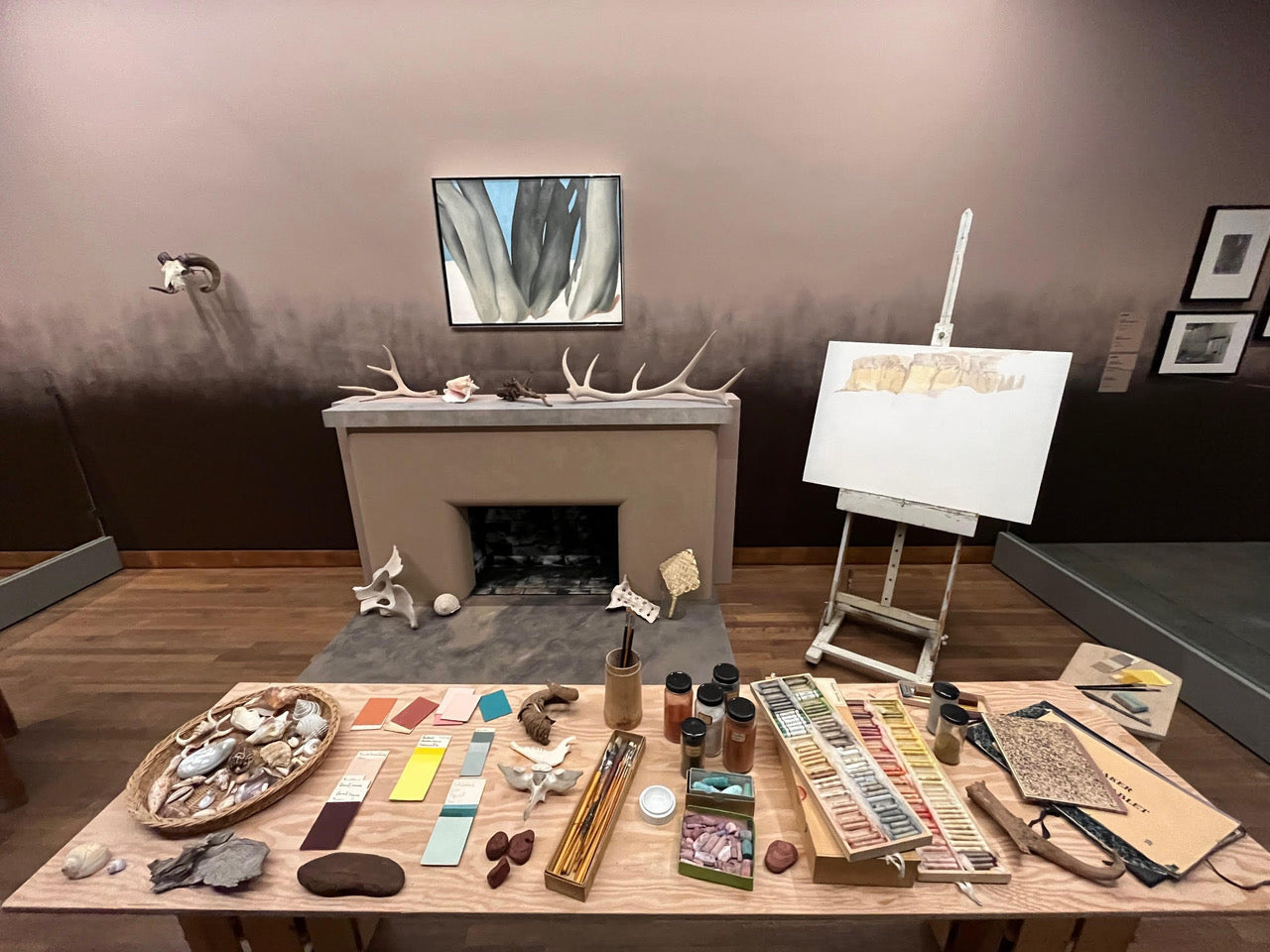 Installation view of Georgia O'Keeffe's recreated studio as part of 'O'Keeffe and Moore' exhibition at Montreal Museum of Fine Arts. Photo by Chadd Scott.