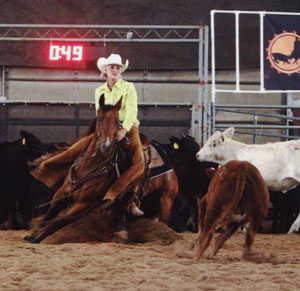 Jan Mapes showing a cutting horse. The artist draws inspiration from personal experiences and the Western states.