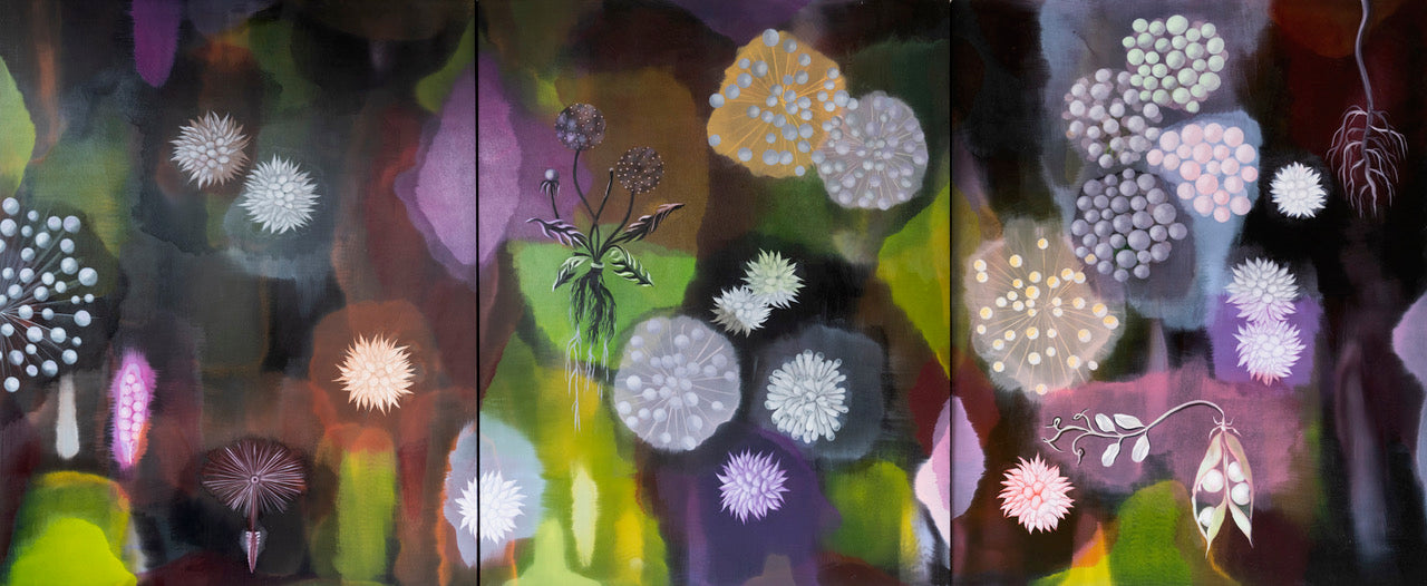 Jody Guralnick, ‘Inflorescence,’ 2023; oil on wood panels. 60 x 144 inches. Courtesy of the artist and Nancy Hoffman Gallery
