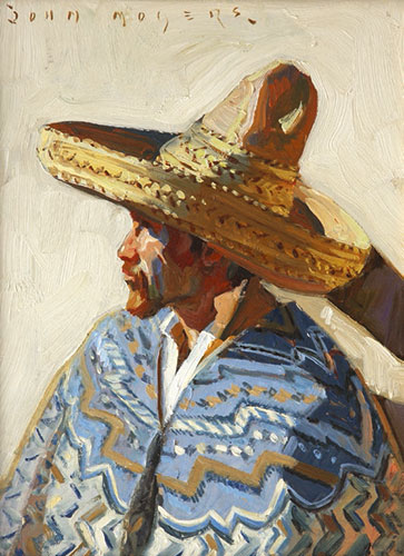 John Moyers, Hombre, oil on panel, 30 x 15”