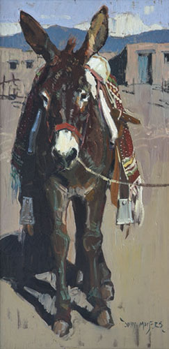 John Moyers, El Zarape Roja, oil on panel, 24 x 12”