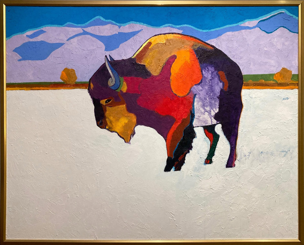 John Nieto, Taos Buffalo, 1991. Acrylic on Cavans. James Museum of Western and Wildlife Art.