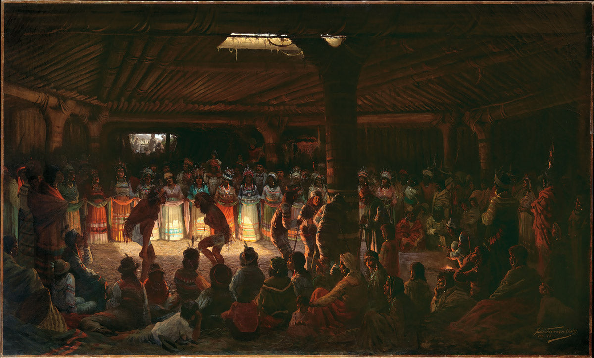 Dance in a Subterranean Roundhouse at Clear Lake, California (1878) by Jules Tavernier.