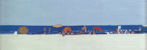 Gregory Kondos, Long Beach, 1965, oil on canvas, 13"x41"