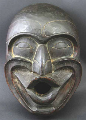 Kwakiutl Dzoonkwa Mask attributed to Lelooska, circa 1970, 13.25" x 9" x 6"