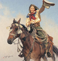 Terri Kelly Moyers, Yippy Yi Yea, oil, 40” by 38”