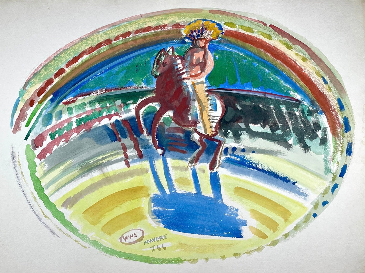 Malcolm Myers, ‘Untitled #1041 (Proud Rider),’ 1966. Watercolor, 22.5h x 30w. Courtesy Rubine Red Gallery