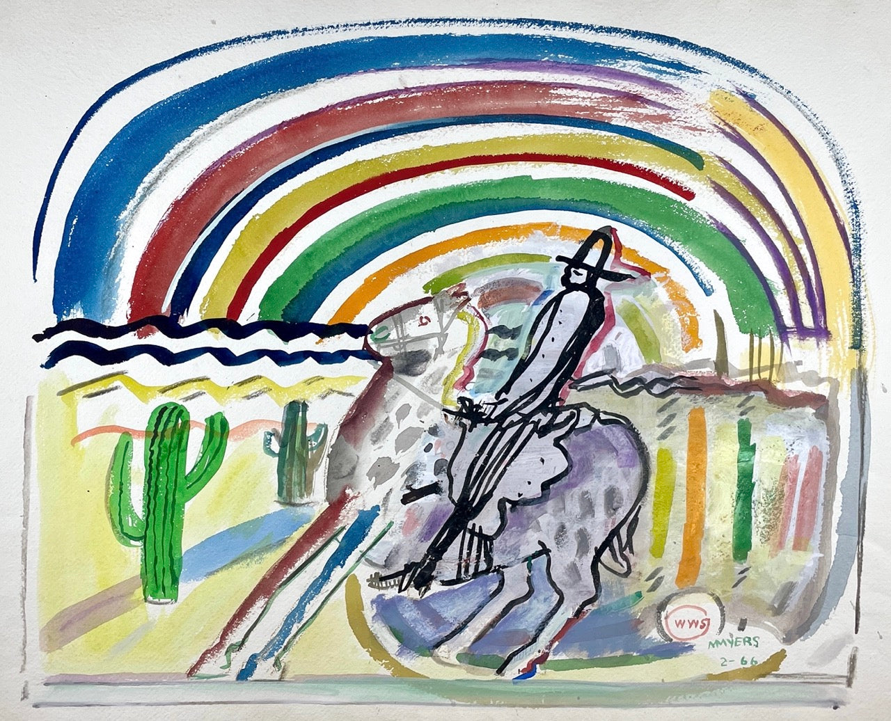 Malcolm Myers, ‘Untitled #1053 (The Rainbow),’ 1966. Watercolor, black ink on paper; 22.75h x 31w. Courtesy Rubine Red Gallery