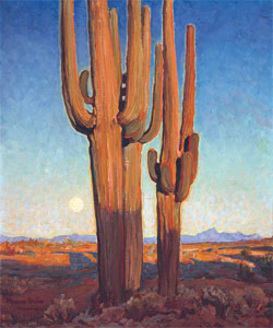 Maynard Dixon (1875-1946) Saguaros at Sunset, 1925, Oil on Canvas, 30" x 25" Private Collection