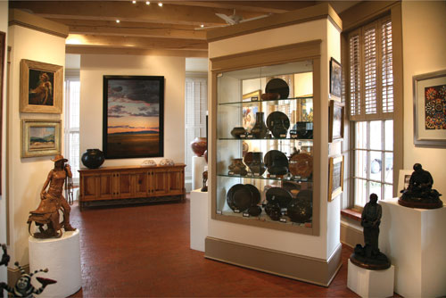 Native American antiques, contemporary paintings and sculpture by nationally acclaimed artists are found in every corner of Medicine Man Gallery Santa Fe. The gallery has a second location in Tucson, Arizona.