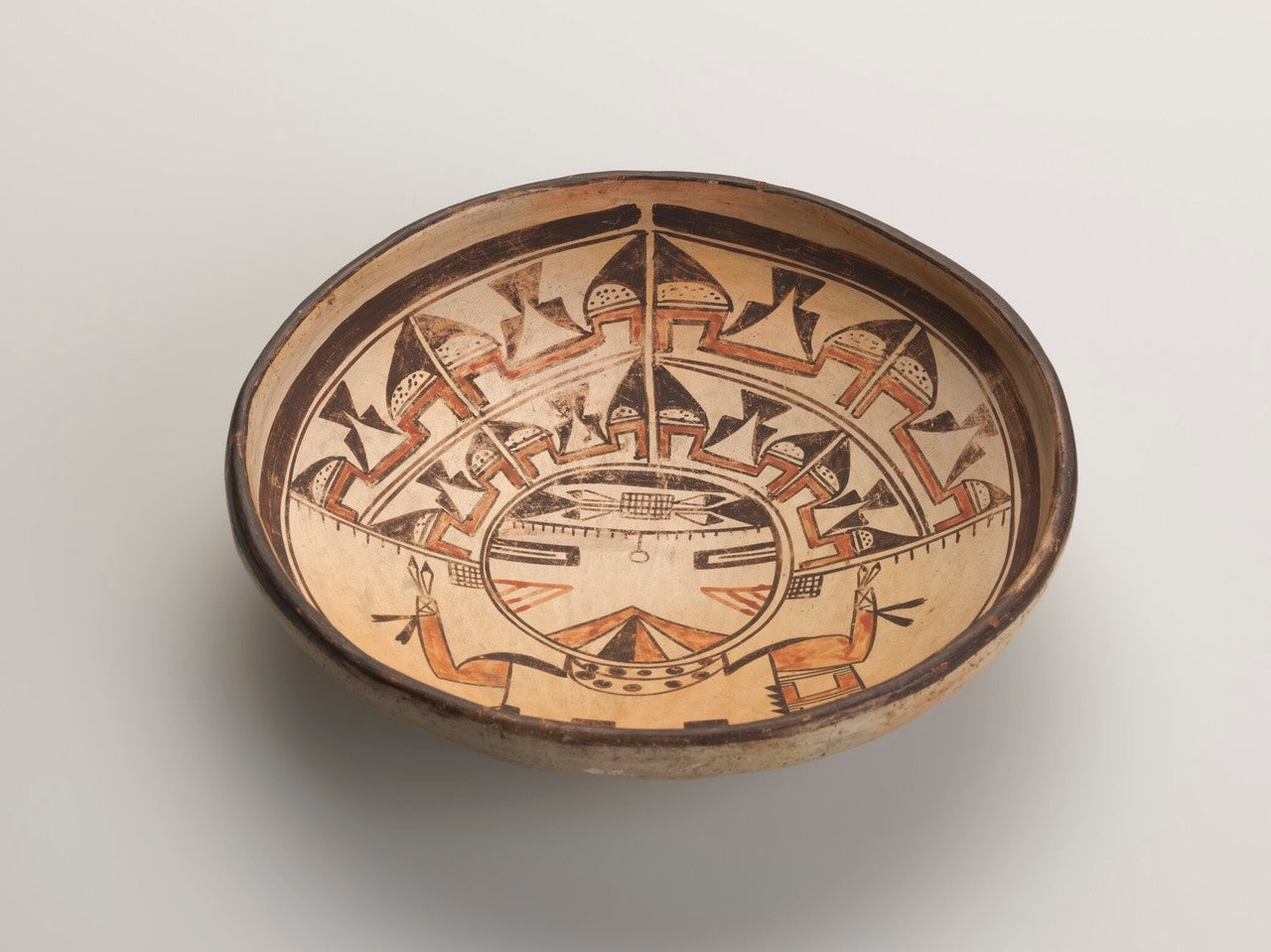 Nampeyo of Hano, Hopi, 1860-1942; Polychrome ceramic bowl with kachina design, ca. 1920. Clay and paint, 2 58 x 10 12 in. Gilcrease Museum, Tulsa-54.4408. Courtesy Gilcrease Museum and American Federation.