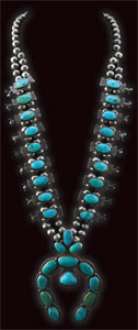 Navajo Silver and Blue Gem Turquoise Squash Blossom Necklace, c. 1930