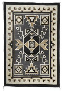 Daisy Taugelchee, Navajo Two Grey Hills Storm Pattern, c. late 1940, 78" x 48"  Won first price at the 1957 International Indian Ceremonial in Gallup, New Mexico. 