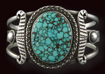 Navajo Bracelet and Ring Set with Number 8 Turquoise, c. 1930