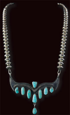 Navajo Silver Necklace with Number 8 Turquoise, c. 1970