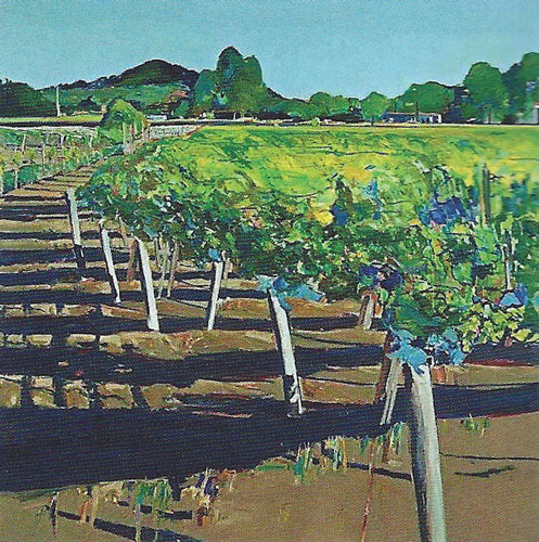 Gregory Kondos, Rutherford Vineyard, 1989, oil on canvas, 88"x88"