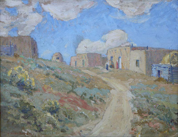 Sheldon Parsons (1866-1943), A Bit of Santa Fe, ca. 1920, oil on board, 14" x 18"